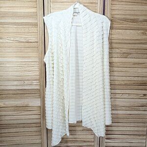 Double Take Cardigan Cream Ruffle Textured Open Front VINTAGE Size 2X